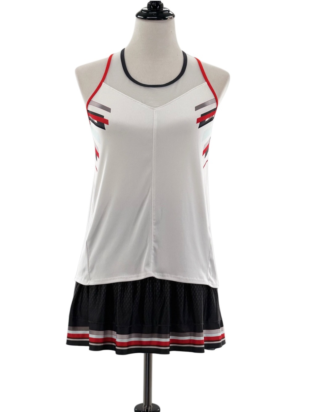 Lucky In Love Size S 2 Piece Tennis Tank Skort Set White Black Red Athletic